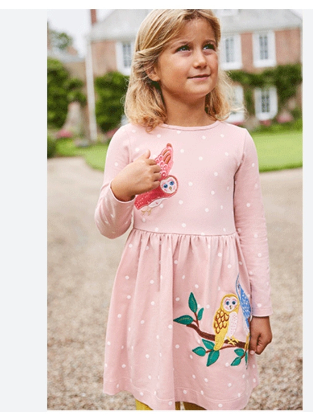 Mini Boden Woodland Owl Long Sleeve Pockets Dress Sz 7/8